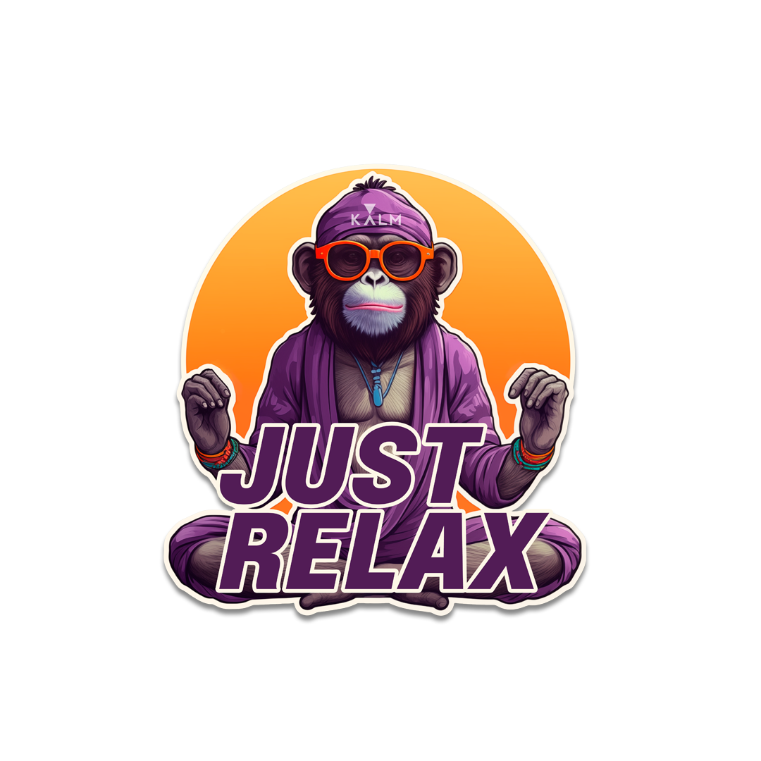 Kalm ''JUST RELAX'' Yogi Monkey Sticker. Personalize Anything with Our Stickers, Durable and Water-Resistant