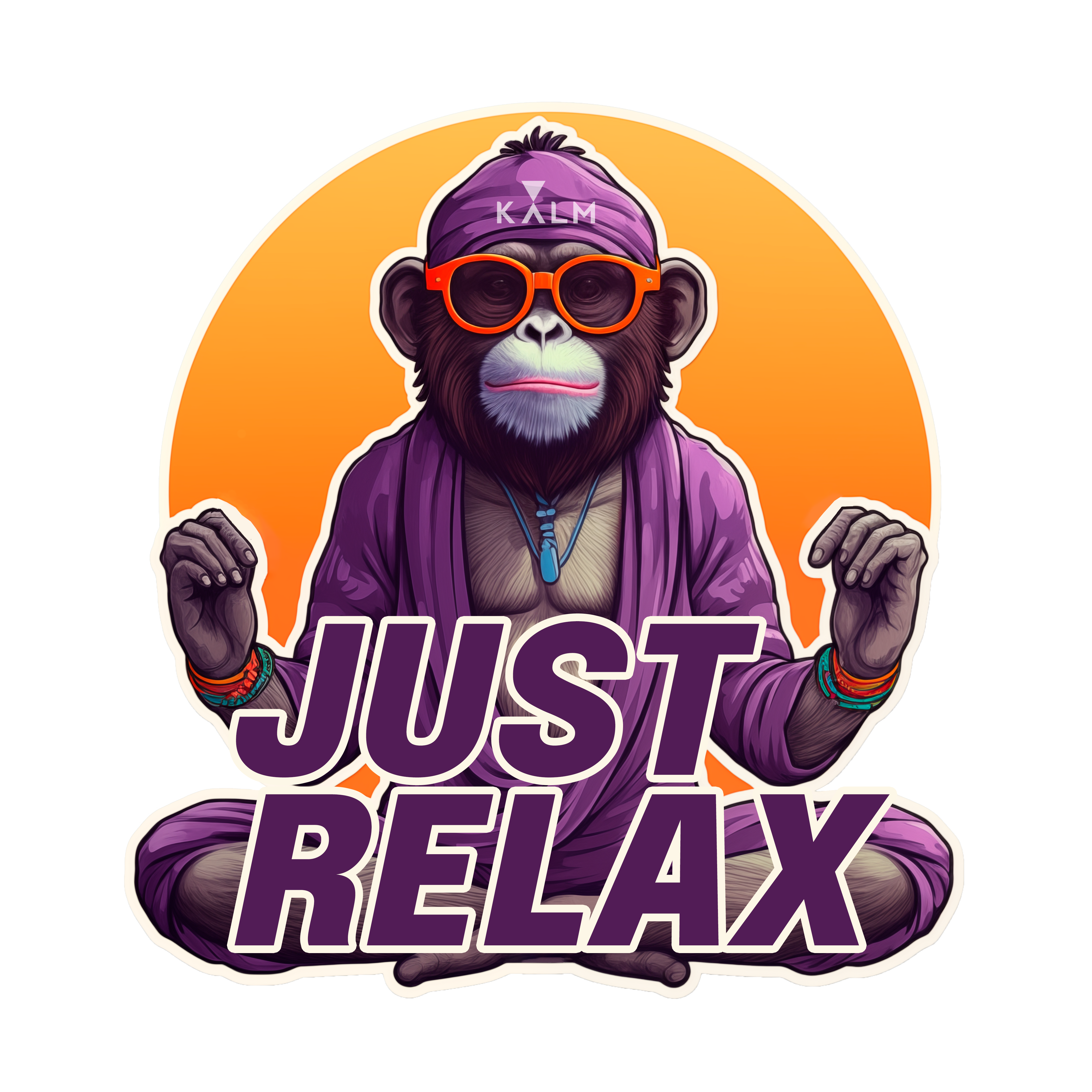 Kalm ''JUST RELAX'' Yogi Monkey Sticker. Personalize Anything with Our Stickers, Durable and Water-Resistant